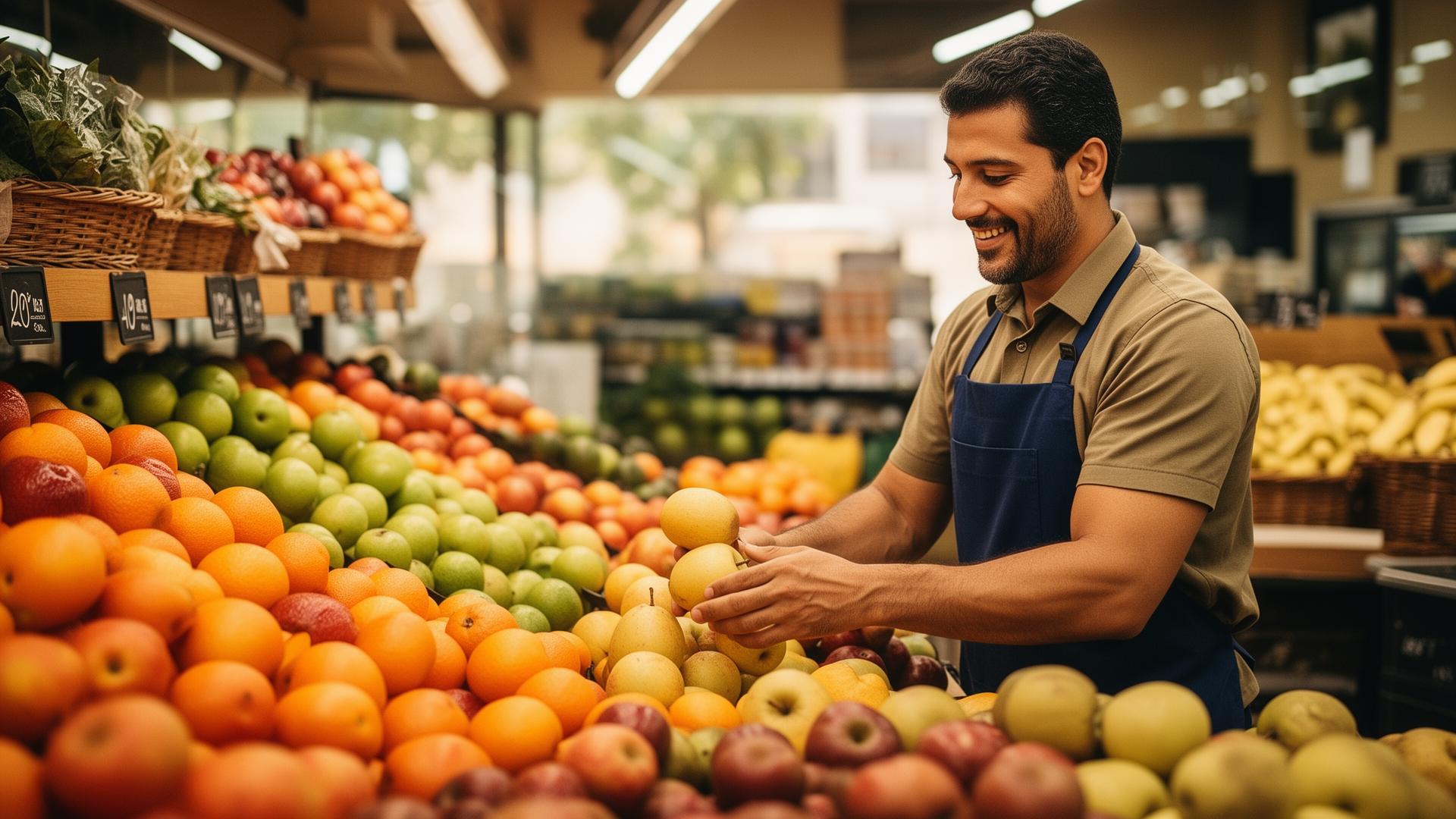 Trabalhador do comércio em supermercado